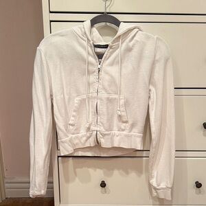 Brandy Melville cropped white zip up hoodie